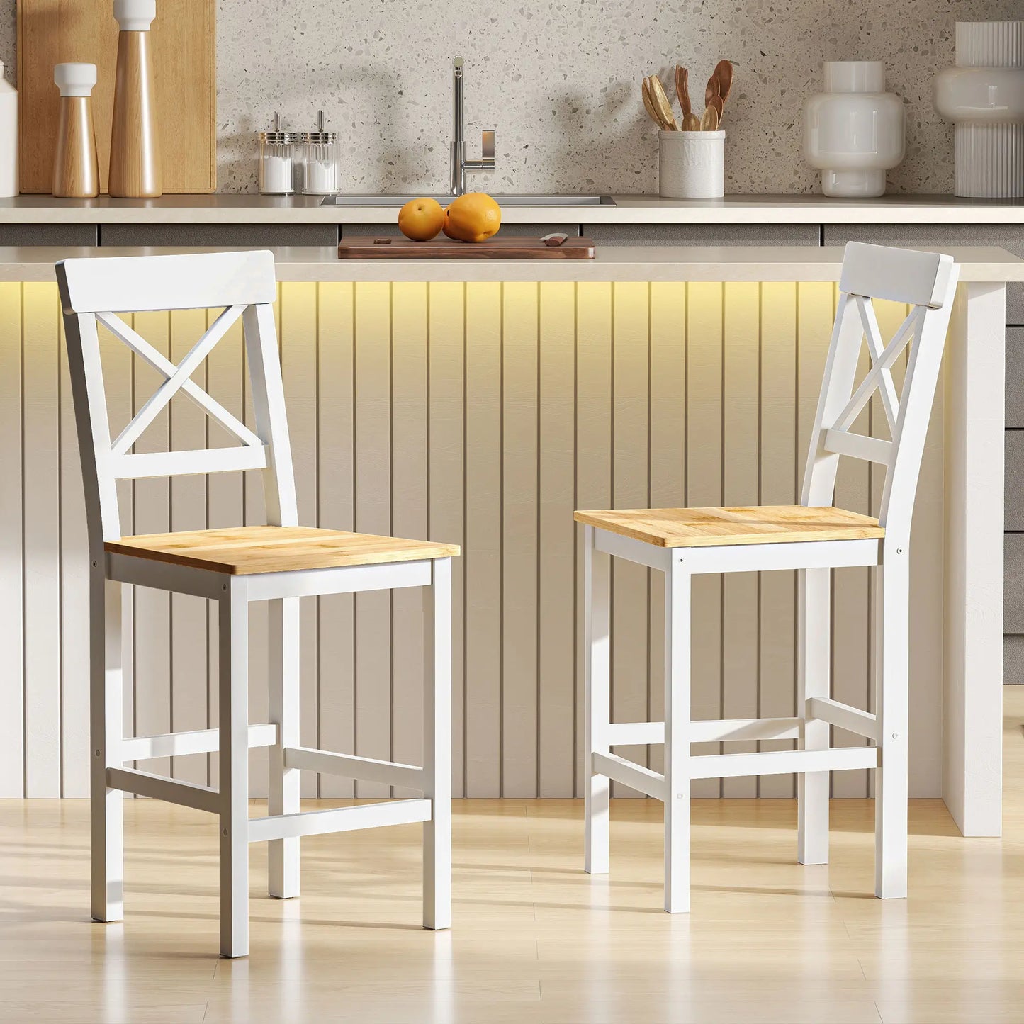 Counter Height Stools Set of 2, Farmhouse Bar Stools with Backs, Solid Wood Bar Stools at Gallery Canada