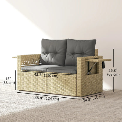 Wicker Outdoor Sofa With Side Trays, With Cushions, Light Grey Patio Furniture Sets at Gallery Canada