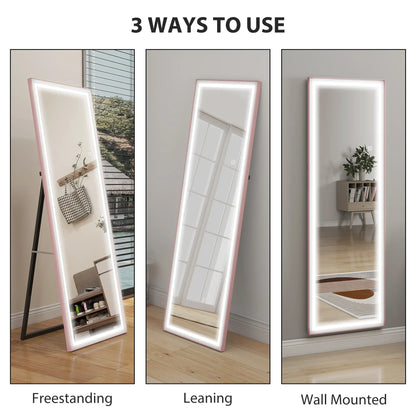 LED Mirror with Dimmable 3 Color Lights, 64" x 21", Pink Full Length Mirrors at Gallery Canada