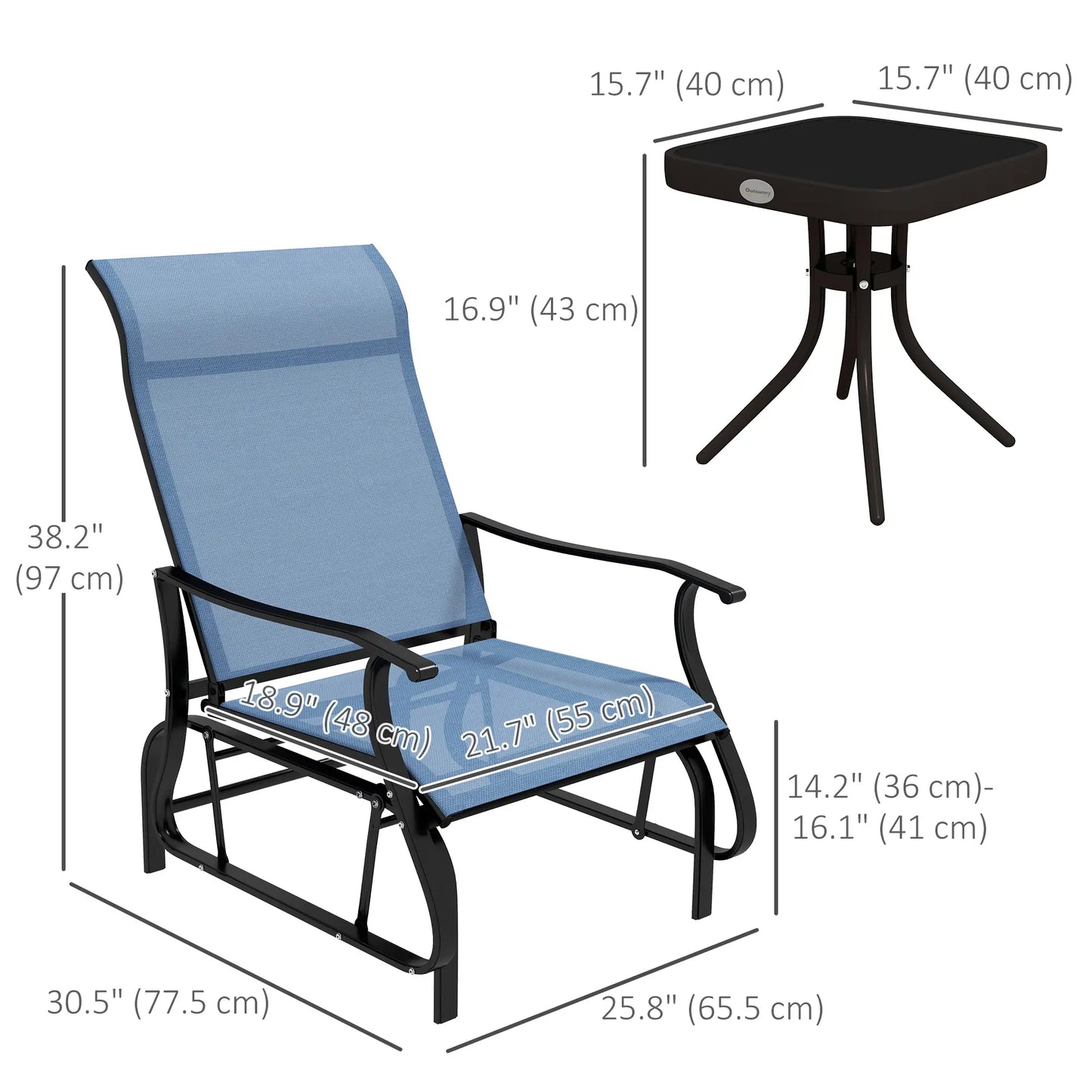 3PCs Gliding Rocking Chair, Bistro Tea Table Set, Light Blue Outdoor Gliders at Gallery Canada