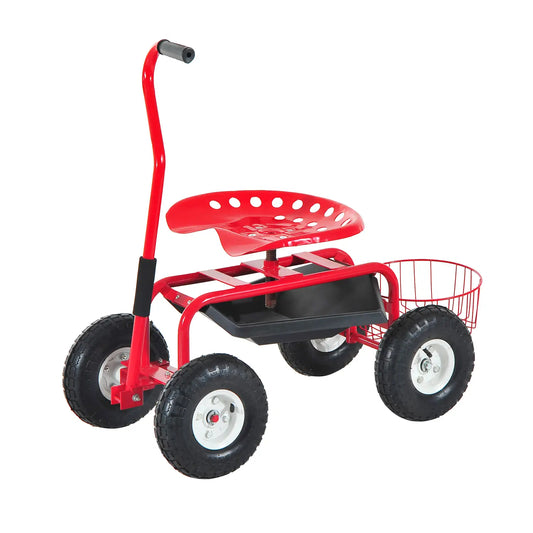 Garden Scooter, Rolling Cart, Adjustable Seat, Tool Tray, Bucket Basket, Red, Black Folding Garden Carts Red, Black at Gallery Canada
