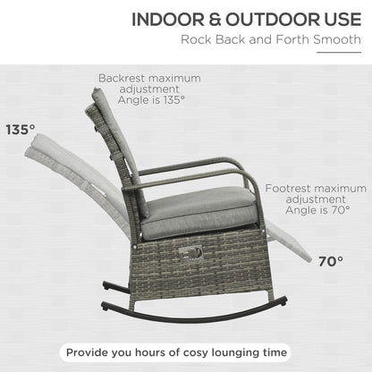 Outdoor Wicker Rocking Chair with Cushion, Adjustable Footrest, Grey Outdoor Rocking Chairs at Gallery Canada