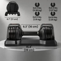 Ensemble de 2 haltères réglables, 5-25 lbs, cadran rapide 5-en-1, prise antidérapante