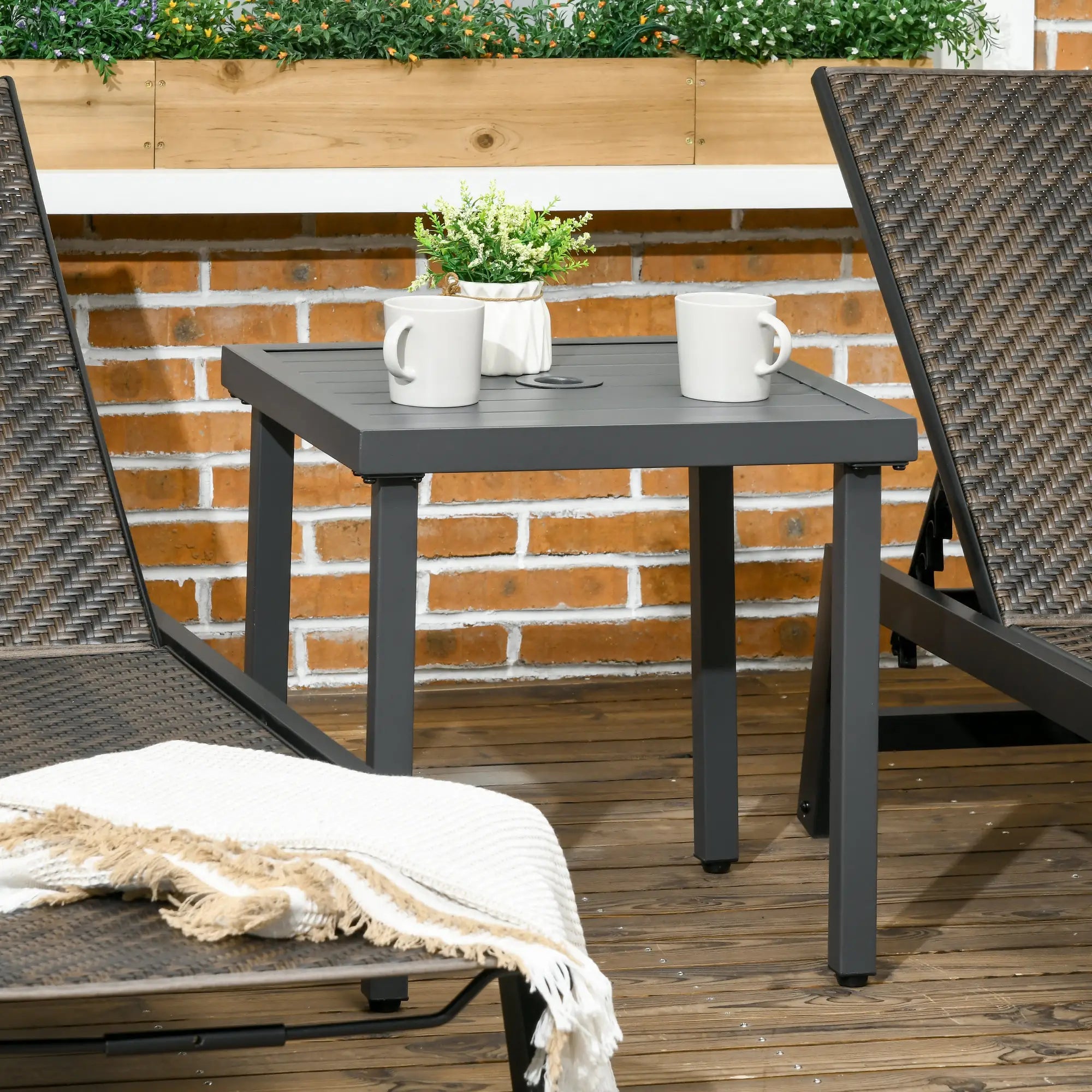 Outdoor Side Table, Patio End Table with Umbrella Hole, Steel Frame, Gray Patio Side Tables at Gallery Canada