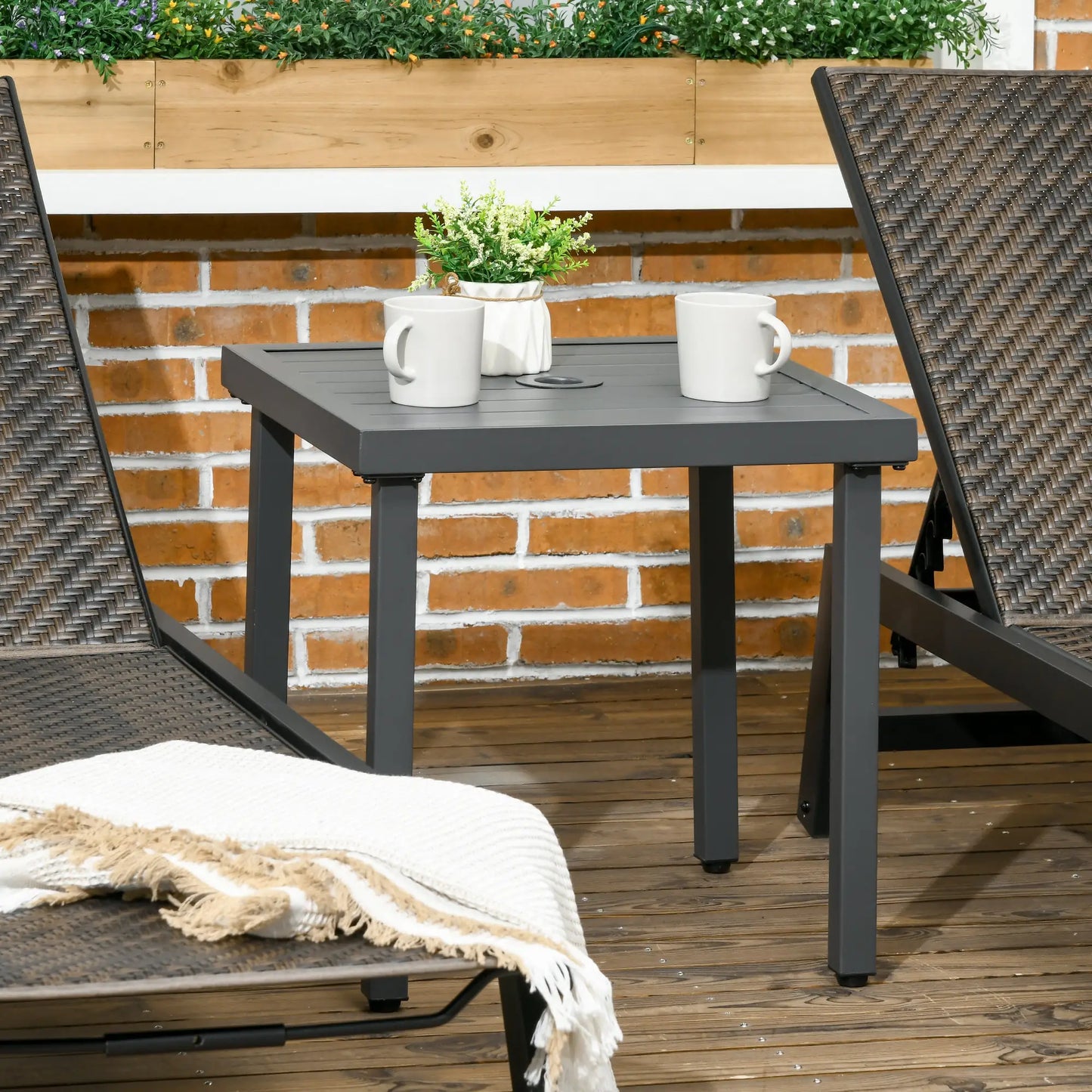 Outdoor Side Table, Patio End Table with Umbrella Hole, Steel Frame, Gray Patio Side Tables at Gallery Canada