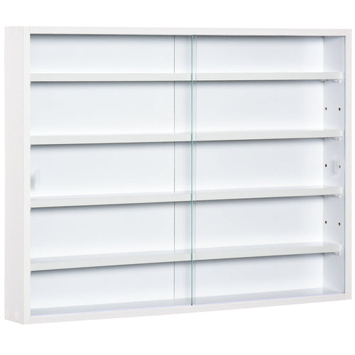 5-Storey Wall Shelf Display Cabinet, Shot Glass Display Case, Glass Curio Cabinet with 2 Glass Doors and 4 Adjustable Shelves, White