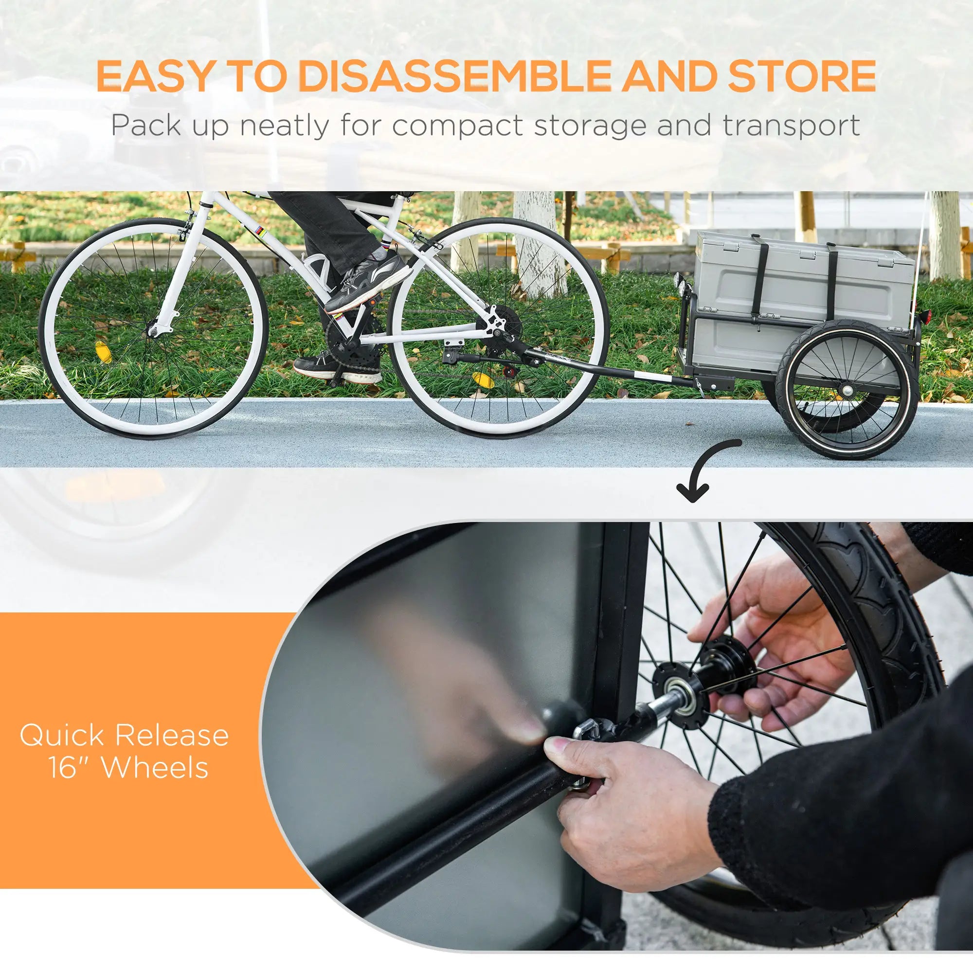 Steel Bike Trailer, Bicycle Cargo with Storage Box, Reflectors, Max Load 88LBS Bike Cargo Trailers at Gallery Canada
