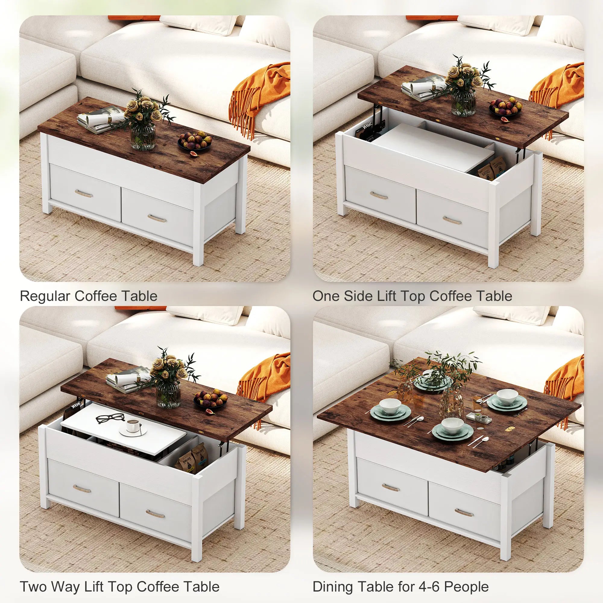 Lift Top Coffee Table, 3 Hidden Compartments, 2 Fabric Drawers Coffee Tables at Gallery Canada