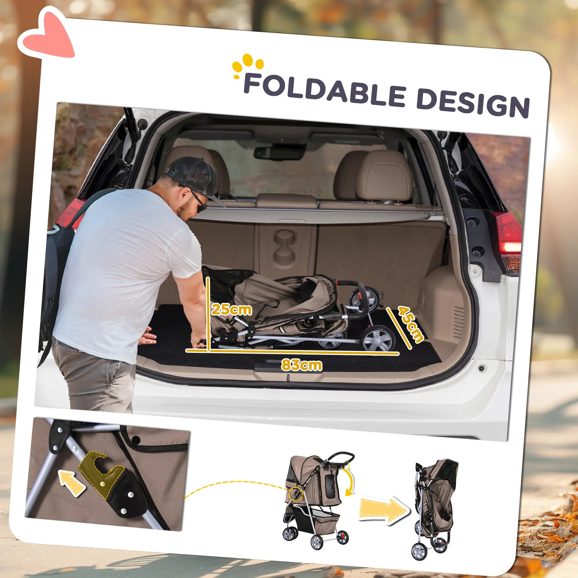 3 Wheel Foldable Cat Stroller, Storage Basket, Adjustable Canopy, Coffee Dog Bike Trailers & Strollers at Gallery Canada