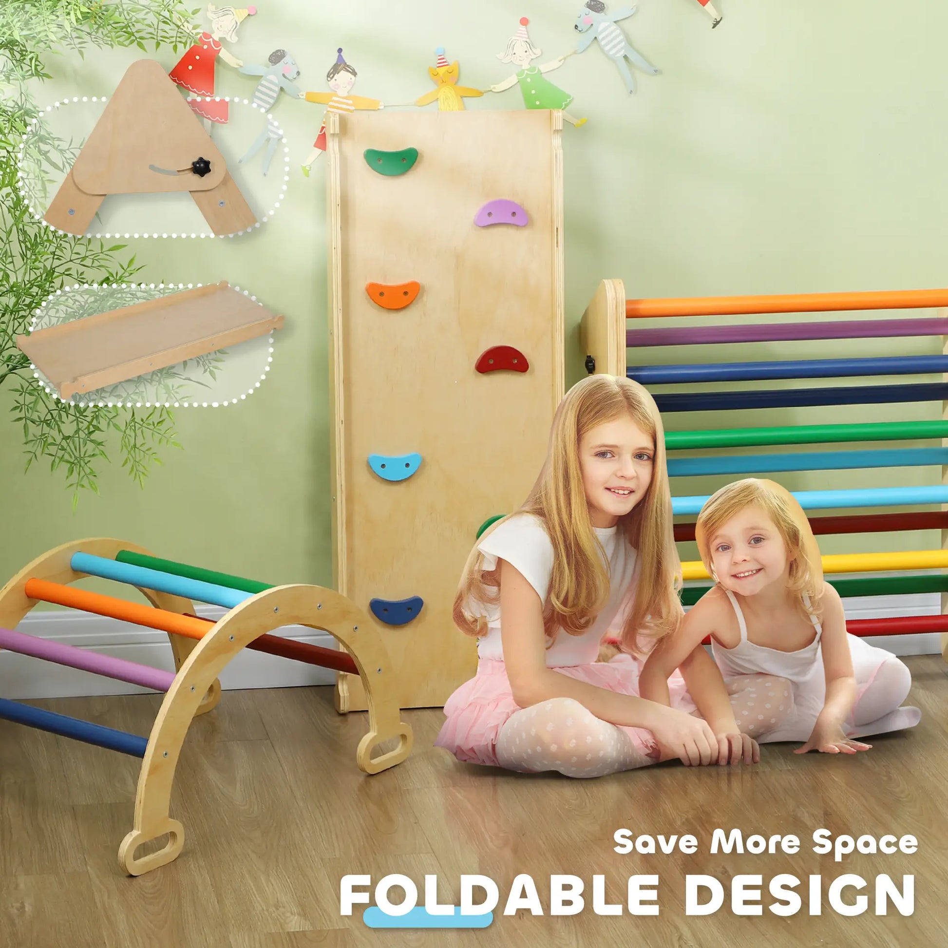 5 in 1 Pikler Triangle Set, Ladder, Ramp, Arch, 18-48 Months, Multicolour Baby Gym & Playmats at Gallery Canada