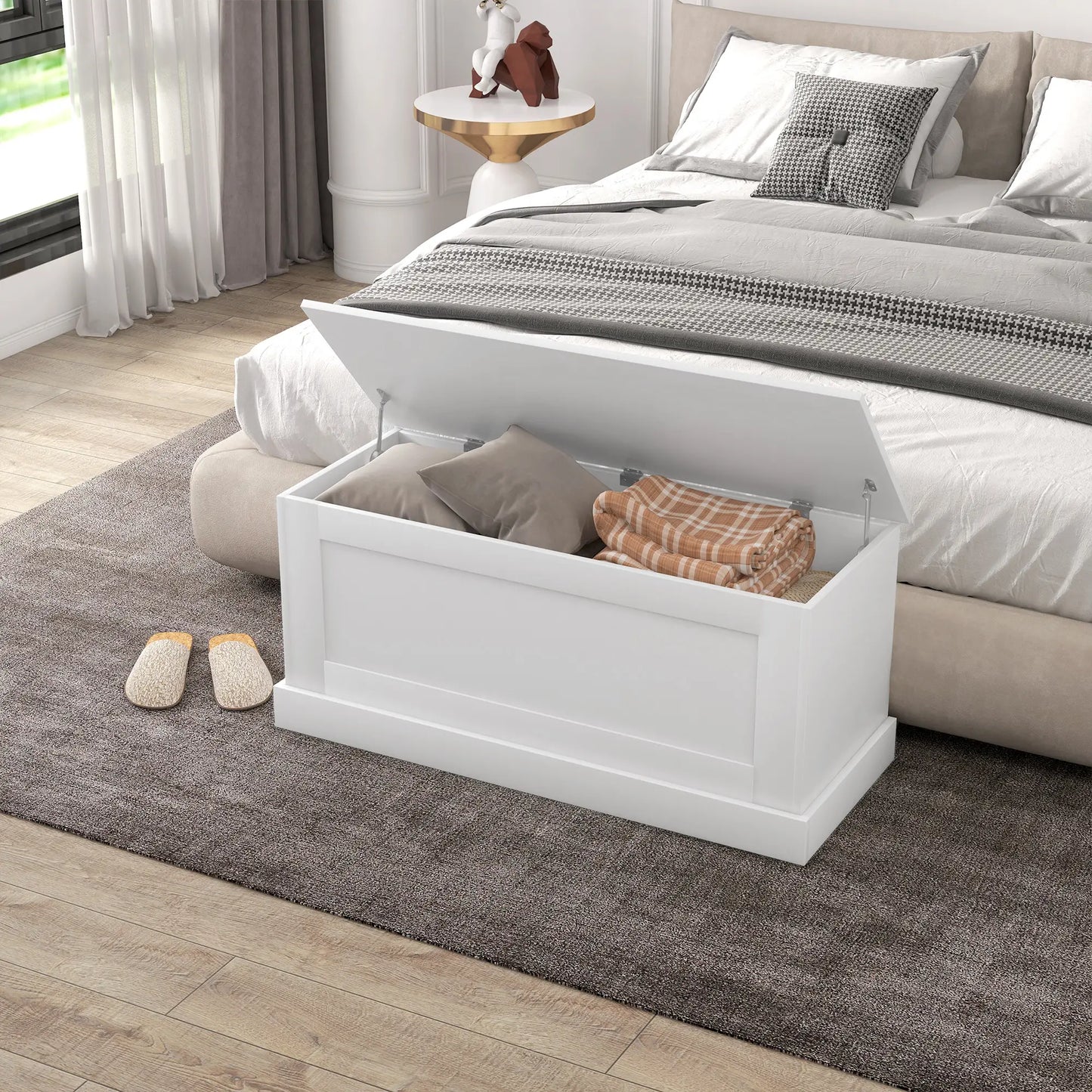 39.4 Inches Storage Chest, Wooden Box, Wood Grain, White Storage Cabinets at Gallery Canada