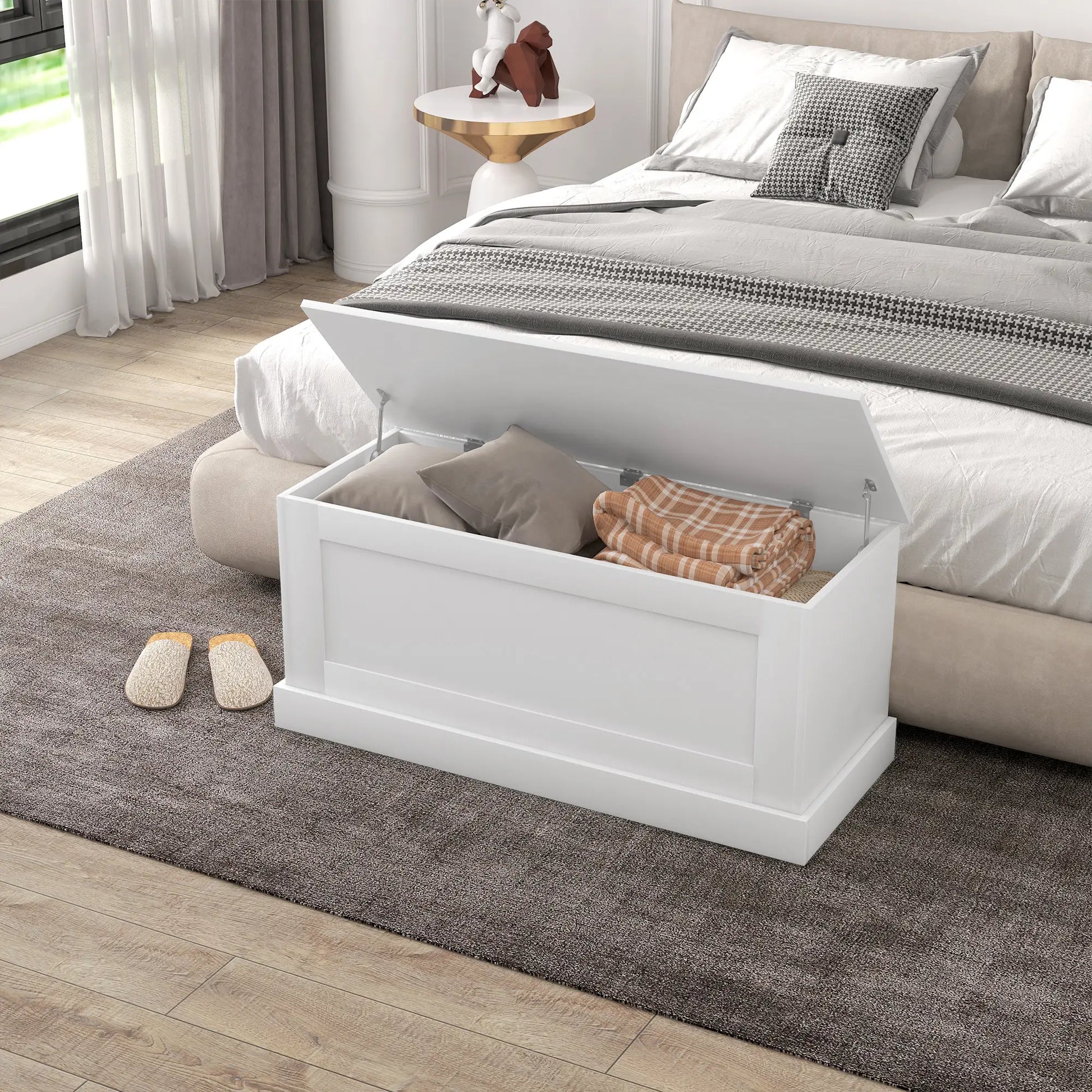 39.4 Inches Storage Chest, Wooden Box, Wood Grain, White Storage Cabinets at Gallery Canada