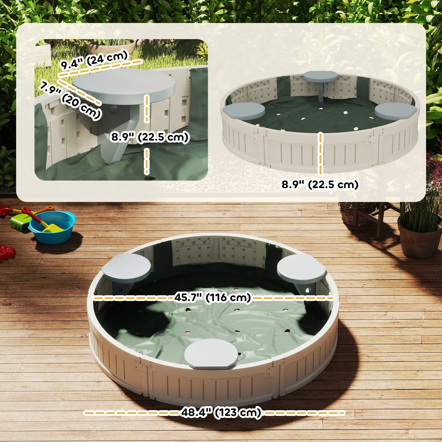 Kids Outdoor Sandbox with Cover, Waterproof Canopy, 3-12 Years, Cream White Sandboxes & Accessories at Gallery Canada