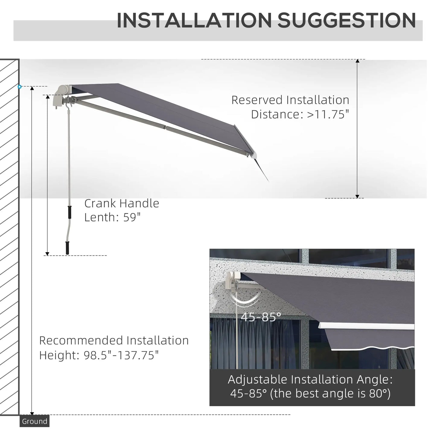 12' x 10' Manual Retractable Awning, Adjustable Sunshade Shelter, Dark Grey Patio Awnings at Gallery Canada