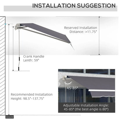 12' x 10' Manual Retractable Awning, Adjustable Sunshade Shelter, Dark Grey Patio Awnings at Gallery Canada
