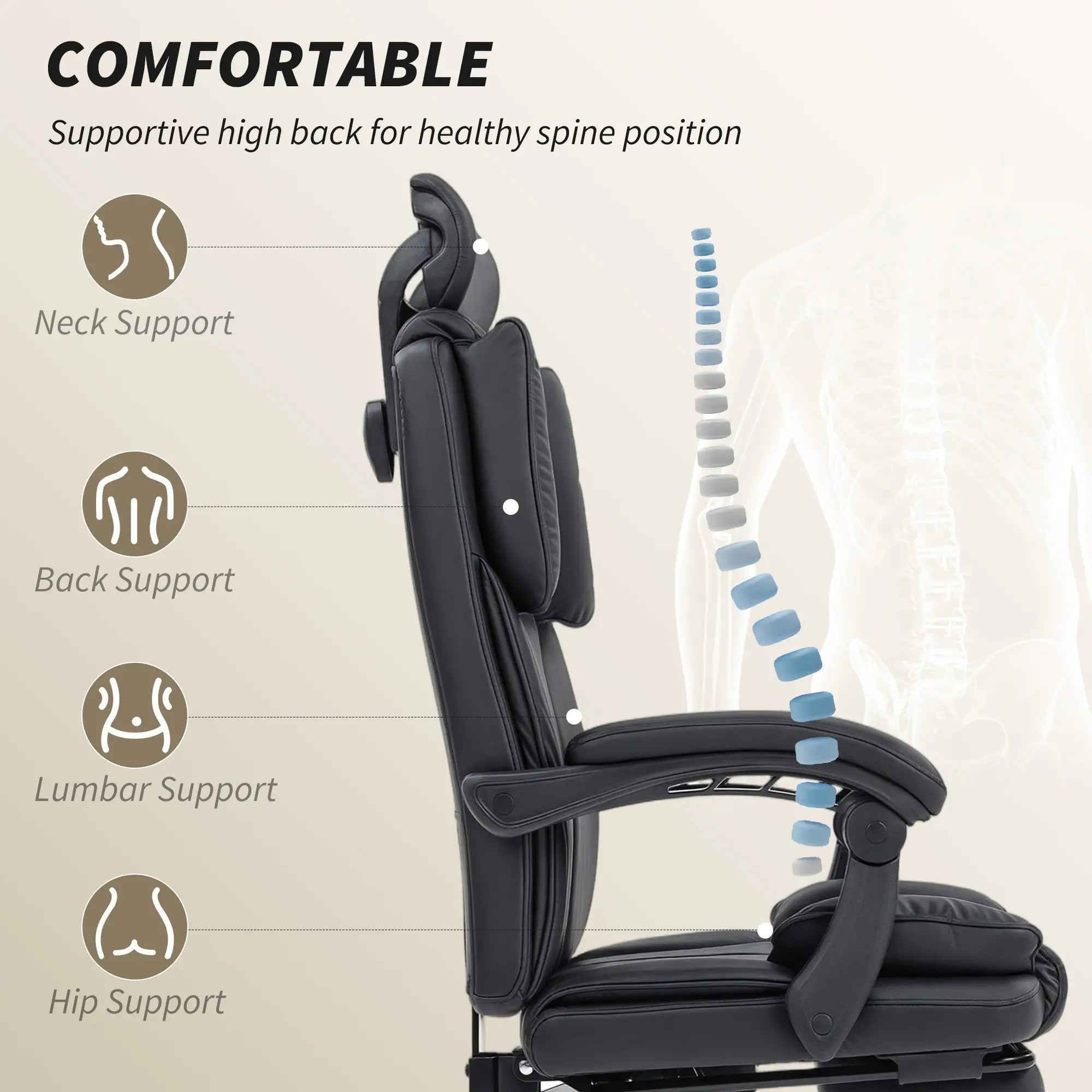 Reclining Office Chair, Executive Desk Chair, Headrest, Footrest, Black Executive & Manager Chairs at Gallery Canada