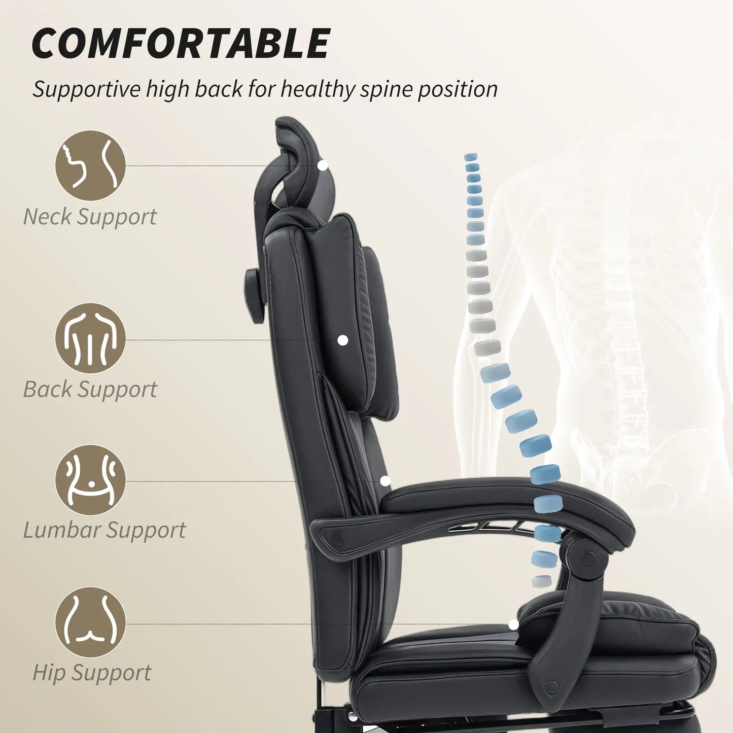 Reclining Office Chair, Executive Desk Chair, Headrest, Footrest, Black Executive & Manager Chairs at Gallery Canada