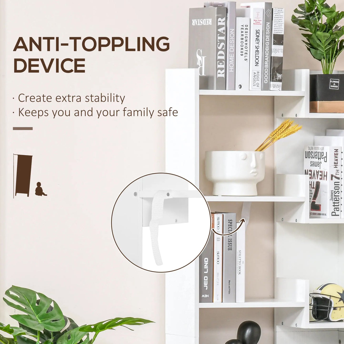 6-Tier Tall Bookcase, Modern Storage Bookshelf, White Display Bookshelves at Gallery Canada