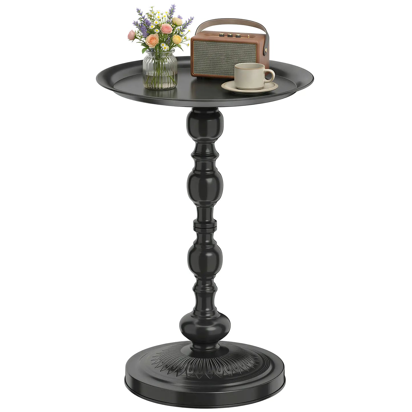 15.4" Round Outdoor Side Table, Tray Top Metal Patio Table, Black Patio Side Tables at Gallery Canada