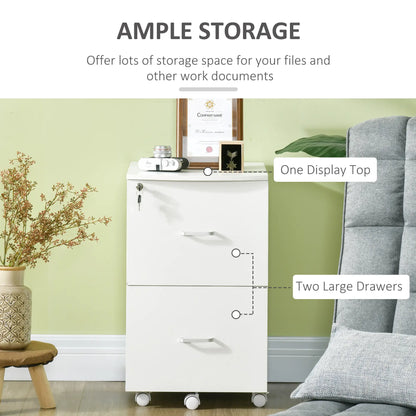 2 Drawer Mobile File Cabinet with Lock, Wood, Letter and A4 Size, White Office Cabinets & Cupboards at Gallery Canada
