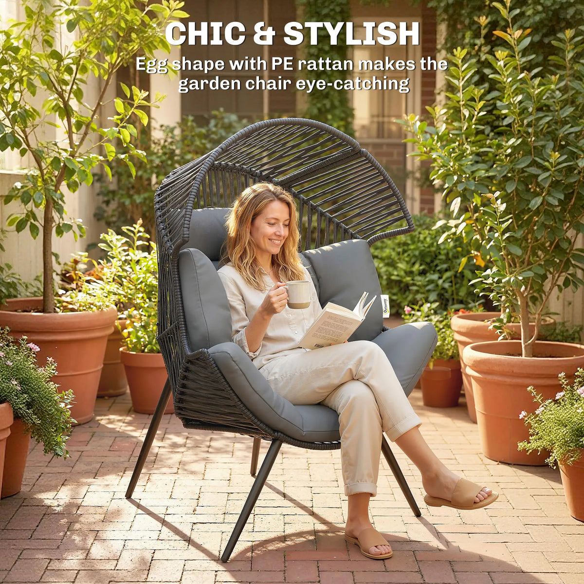 Wicker Egg Chair, Indoor Outdoor Rattan Lounge Chair, Grey Patio Chairs at Gallery Canada