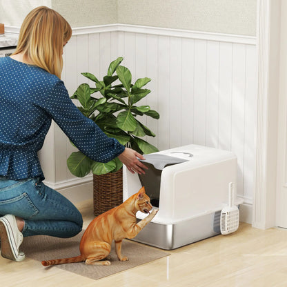 Stainless Steel Cat Litter Box, Removable Lid & Scoop, White Cat Litter Box Enclosures at Gallery Canada