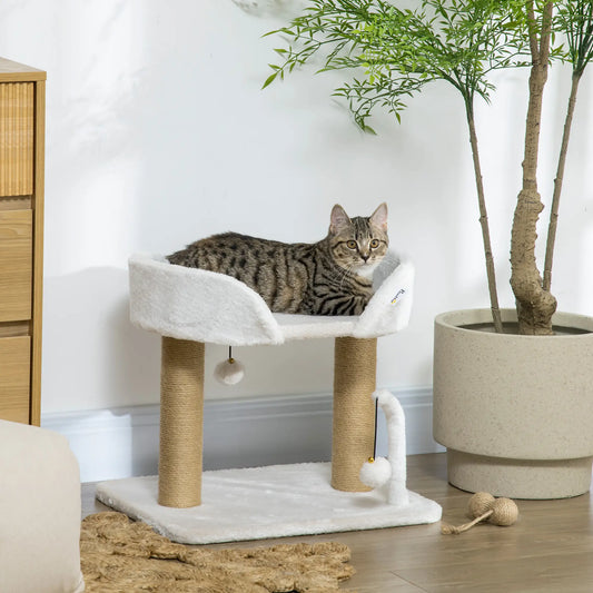Small Cat Tower Condo, Jute Scratching Posts, Top Perch, Dangling Balls, White Cat Trees White at Gallery Canada