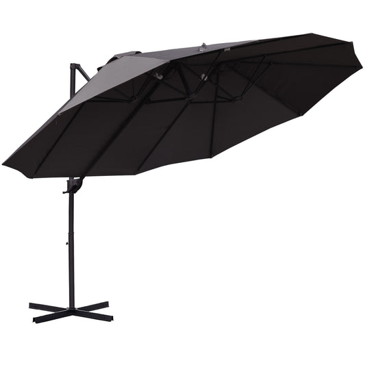 Outdoor Patio Umbrella Offset Cantilever Umbrella with Twin Canopy Sunshade Umbrella with Lift Crank Grey - Gallery Canada
