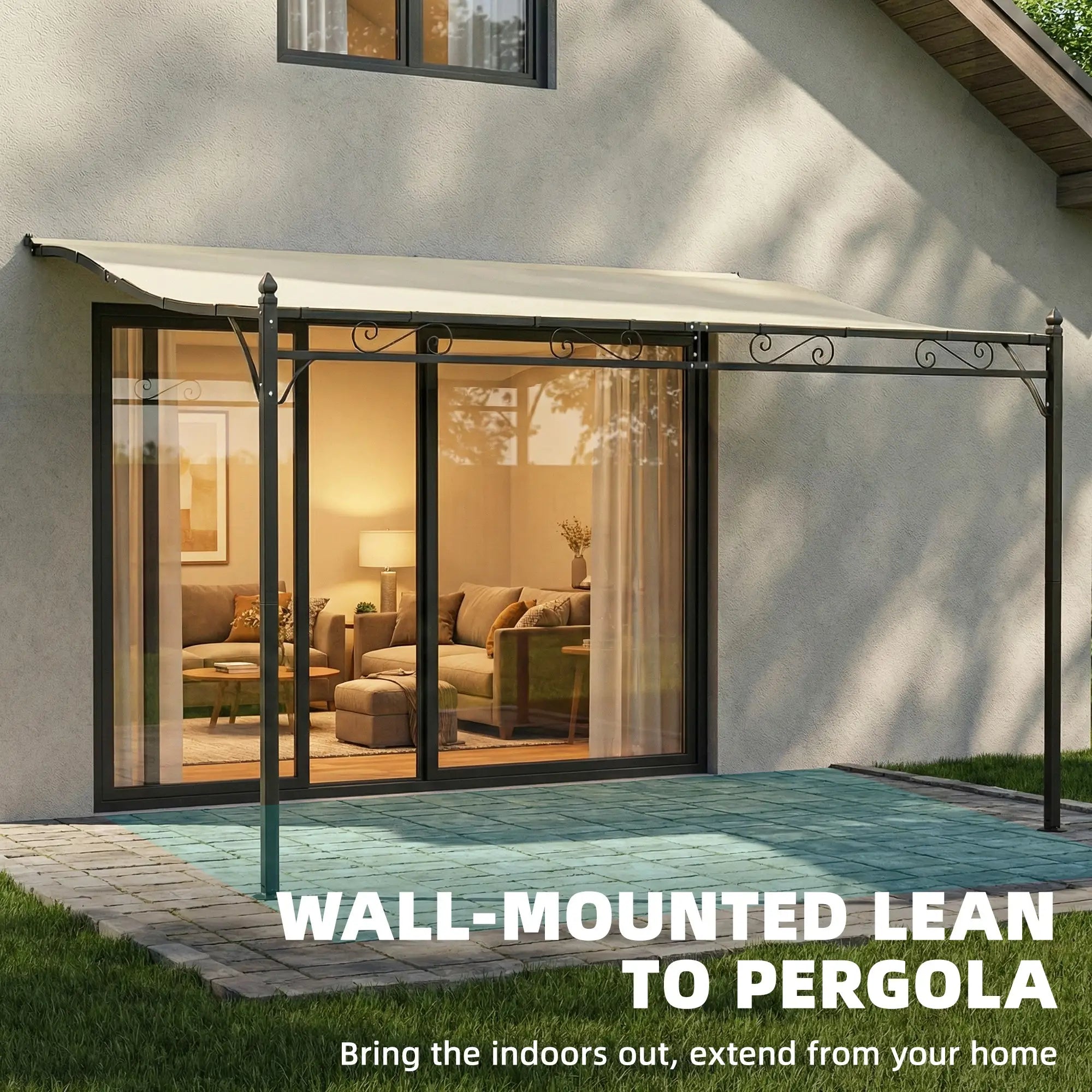 11.5' x 8.2' Outdoor Pergola, Wall Mounted Metal Frame, UPF30+ Garden Gazebo Pergolas at Gallery Canada