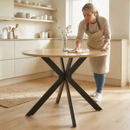 39" Dining Table, Round Kitchen Table, Steel Legs, Wood Grain, Brown Dining Tables at Gallery Canada