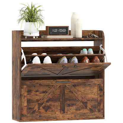 Narrow Shoe Storage Cabinet, 2 Flip Drawers, Adjustable Shelves, Rustic Brown Shoe Storage Cabinets & Racks at Gallery Canada