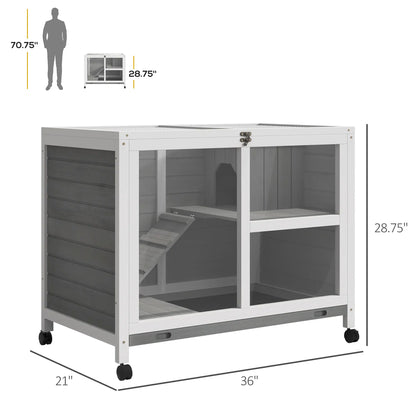 Indoor Rabbit Hutch with Wheels, Bunny Cage, Pull Out Tray, Grey Rabbit Hutch at Gallery Canada