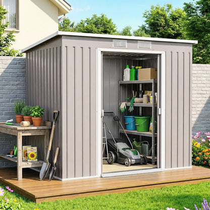 7' x 4' Galvanized Steel Garden Shed, Foundation Kit, Grey Sheds at Gallery Canada