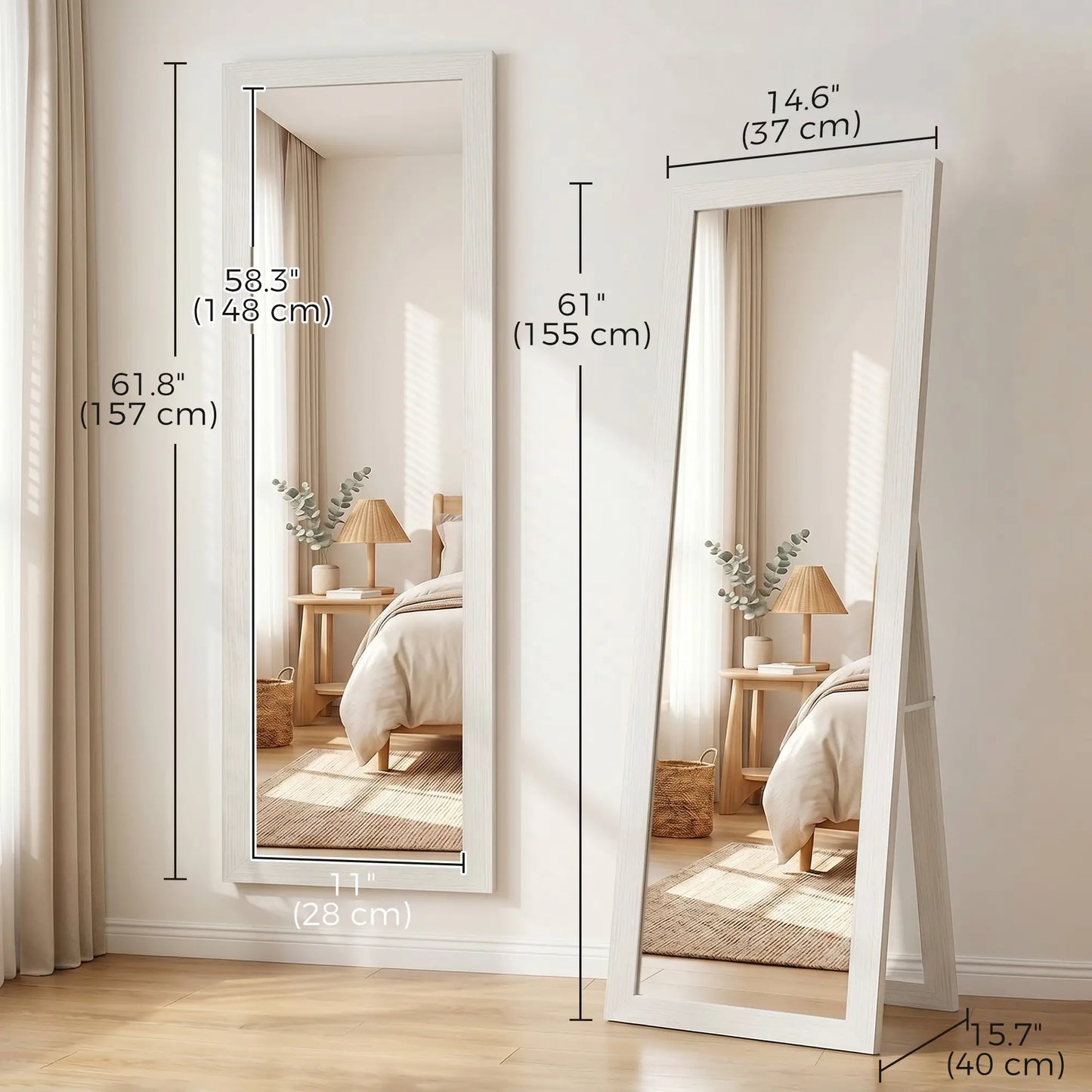 15" x 62" Full Length Mirror for Bedroom, Free Standing Dressing Mirror, Wall Mirror for Living Room, White Full Length Mirrors at Gallery Canada