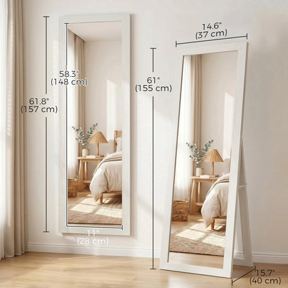 15" x 62" Full Length Mirror for Bedroom, Free Standing Dressing Mirror, Wall Mirror for Living Room, White Full Length Mirrors at Gallery Canada