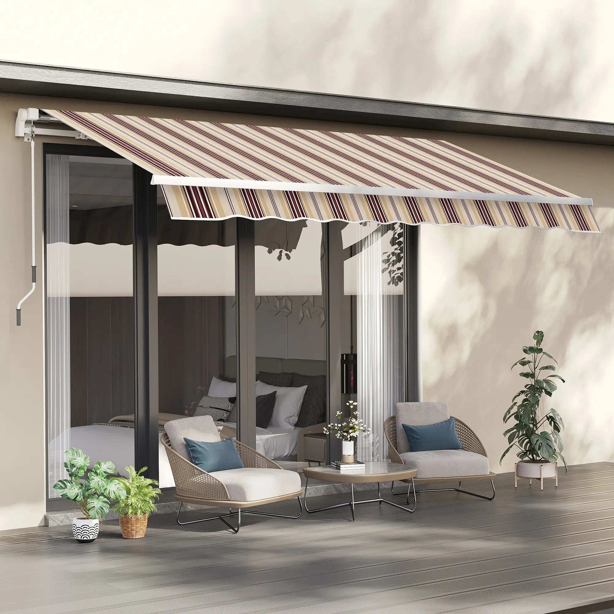 10' x 8' Manual Retractable Awning, Sun Shade Canopy, Aluminum Frame, UV Protection, Red Stripe, Red Deck Awnings at Gallery Canada