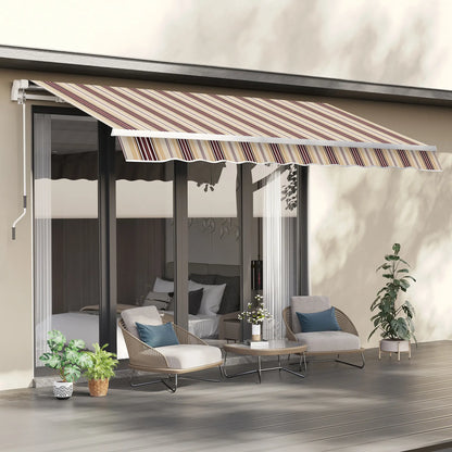 10' x 8' Manual Retractable Awning, Sun Shade Canopy, Aluminum Frame, UV Protection, Red Stripe, Red Deck Awnings at Gallery Canada