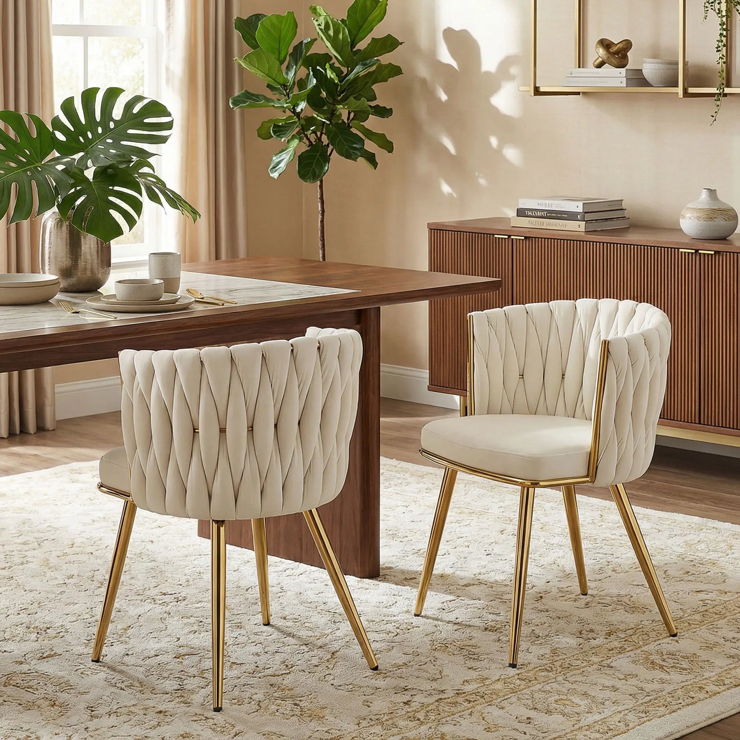 Modern Dining Chairs Set Of 2, Velvet Upholstered With Metal Legs, Cream White Dining Table Sets at Gallery Canada