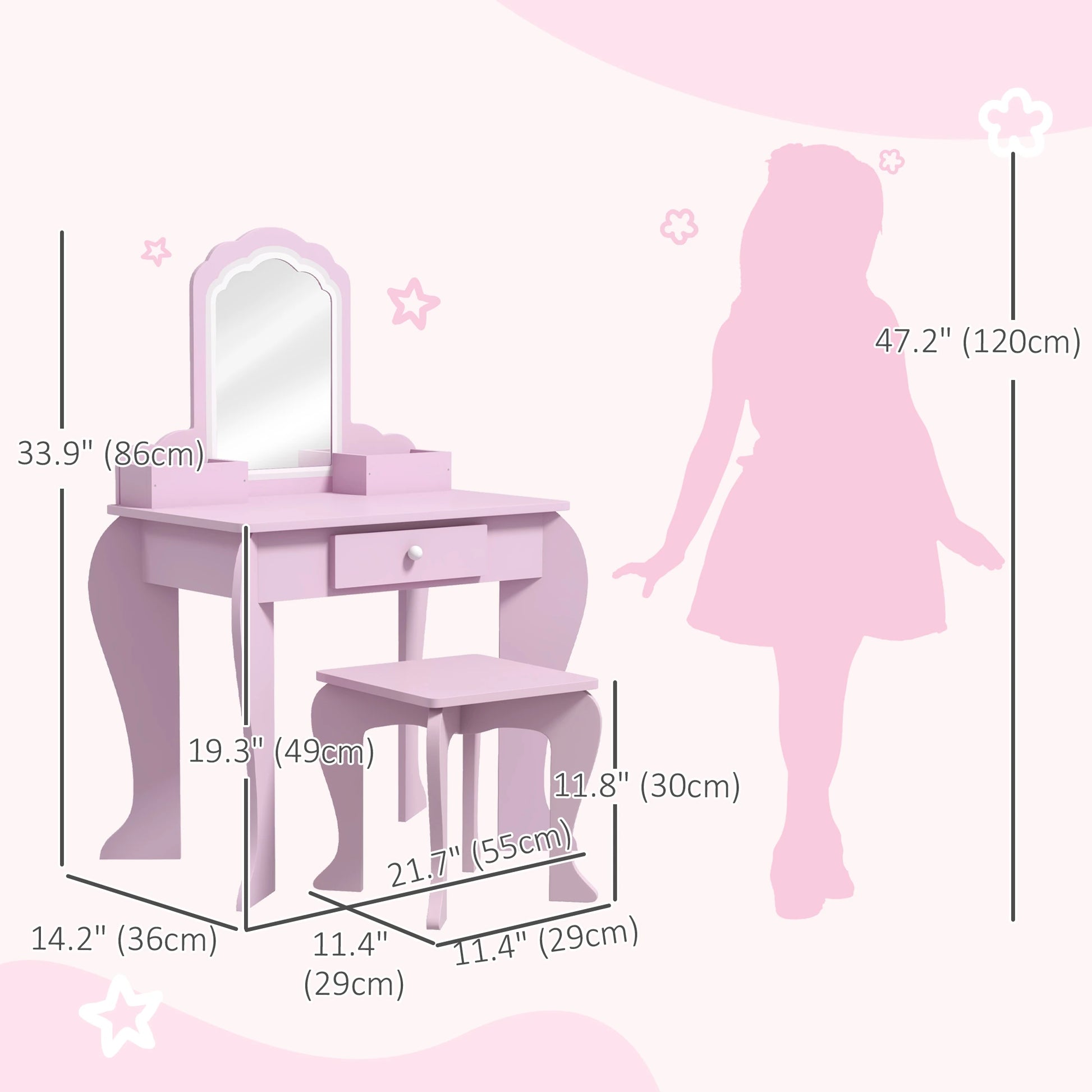 Makeup Vanity With Mirror, Stool, Cloud Design, 3-6 Years, Pink Toy Vanity at Gallery Canada