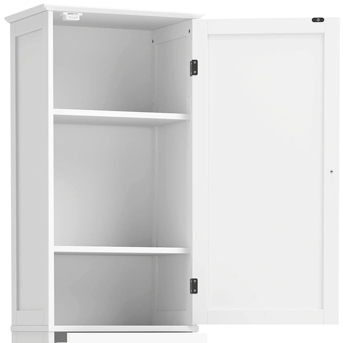 71" Tall Bathroom Storage Cabinet, Narrow with Laundry Basket, White