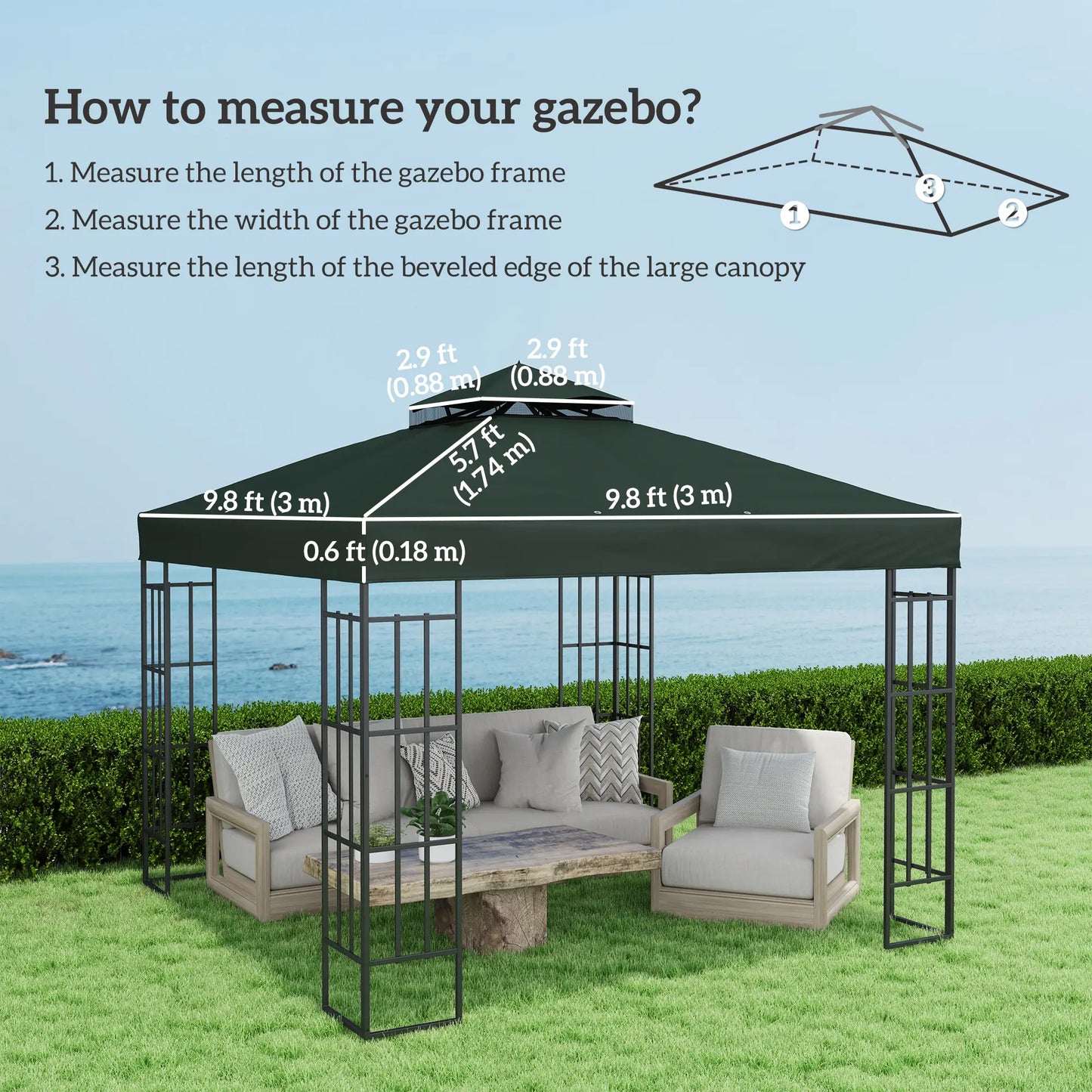 10' x 10' Gazebo Canopy Replacement Cover, UPF30+, Top Cover Only, Green Gazebo Canopy Replacement at Gallery Canada