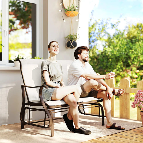 Double Gliding Chair, Patio Glider, Outdoor Mesh Seat, Steel Frame, Cream White