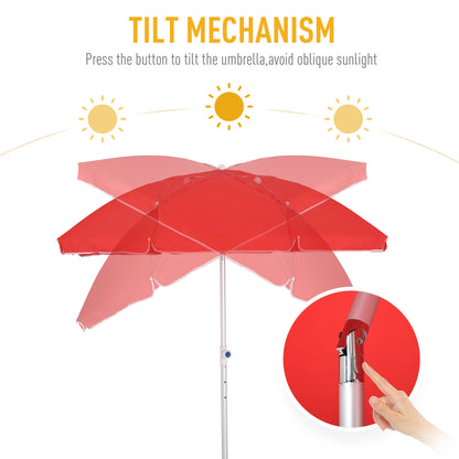 6.4ft Beach Umbrella, Aluminum Pole, Adjustable Tilt, Carry Bag, Red Beach Umbrellas at Gallery Canada