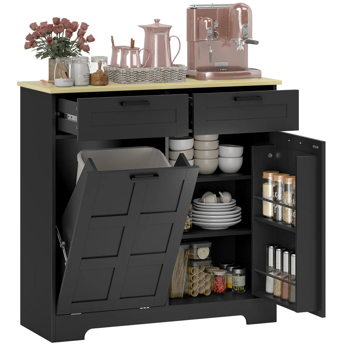 7 Gallon Tilt Out Garbage Cabinet, Kitchen Island, Black Bar Cabinets at Gallery Canada