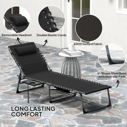 Folding Lounge Chair, Adjustable Back, Side Table, Headrest, Black Lounger Chairs at Gallery Canada