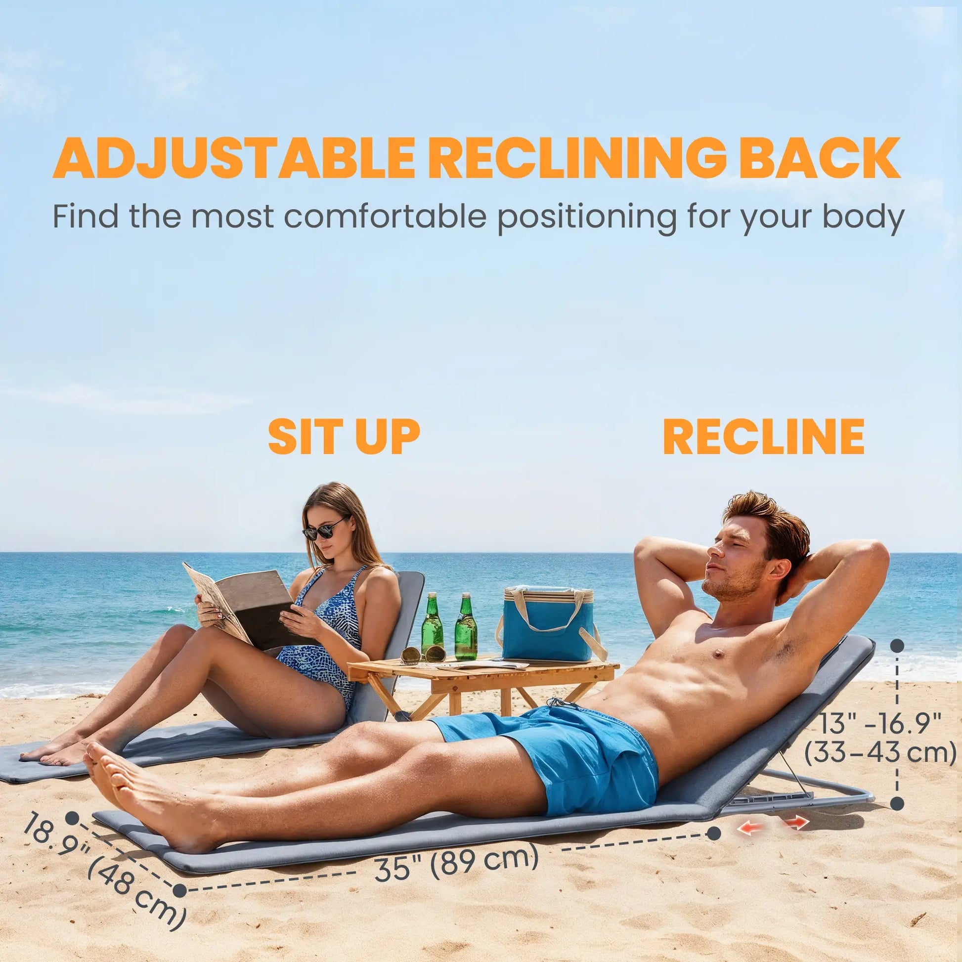 2 Pieces Beach Lounge Chair, Outdoor Folding Chaise, Grey Lounger Chairs at Gallery Canada