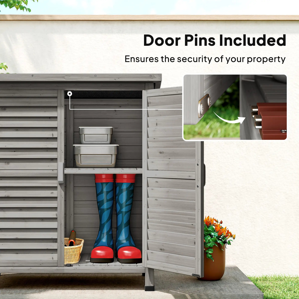 Wooden Garden Storage Shed, 2 Door, 34" x 18" x 38", Grey Sheds at Gallery Canada