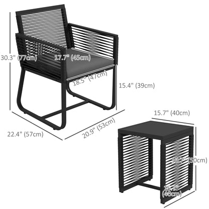 3-Piece PE Rattan Bistro Set, Seat Cushions, Tempered Glass Table, Black Bistro Sets at Gallery Canada