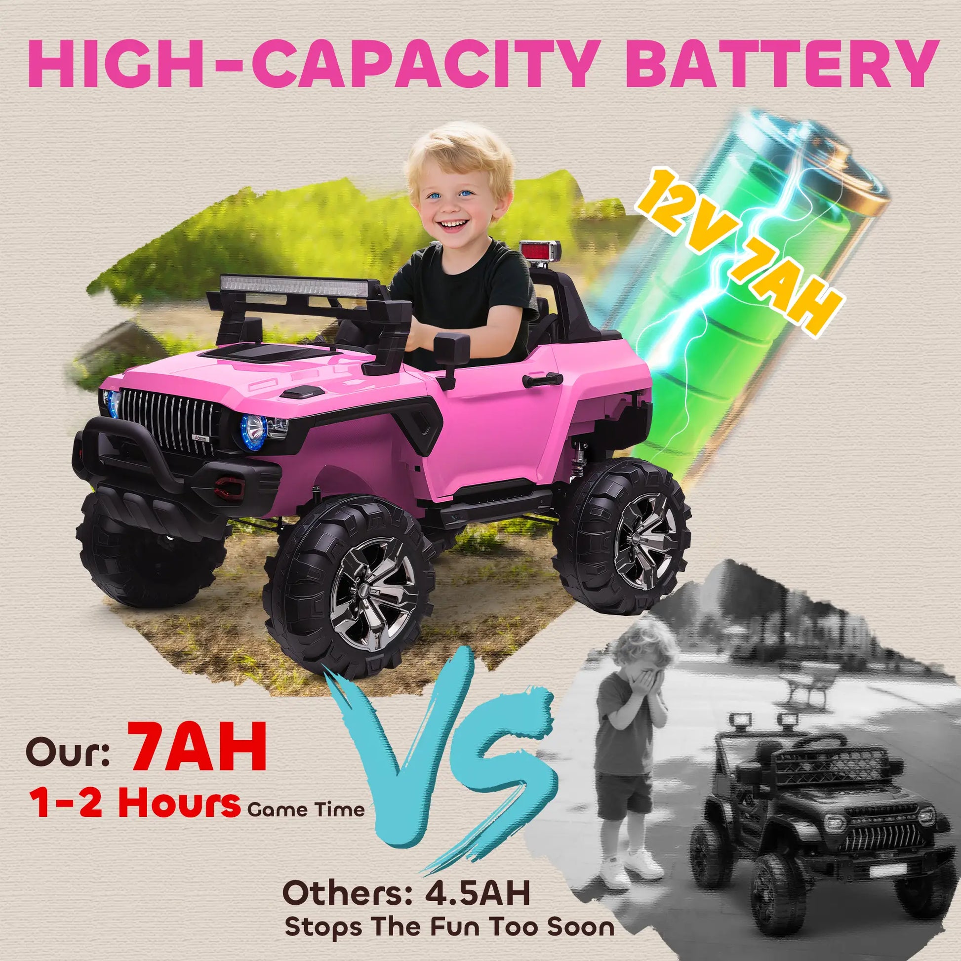 2-Seater Kids Police Car, 12V 7AH Remote Control, Pink Electric Toy Cars at Gallery Canada