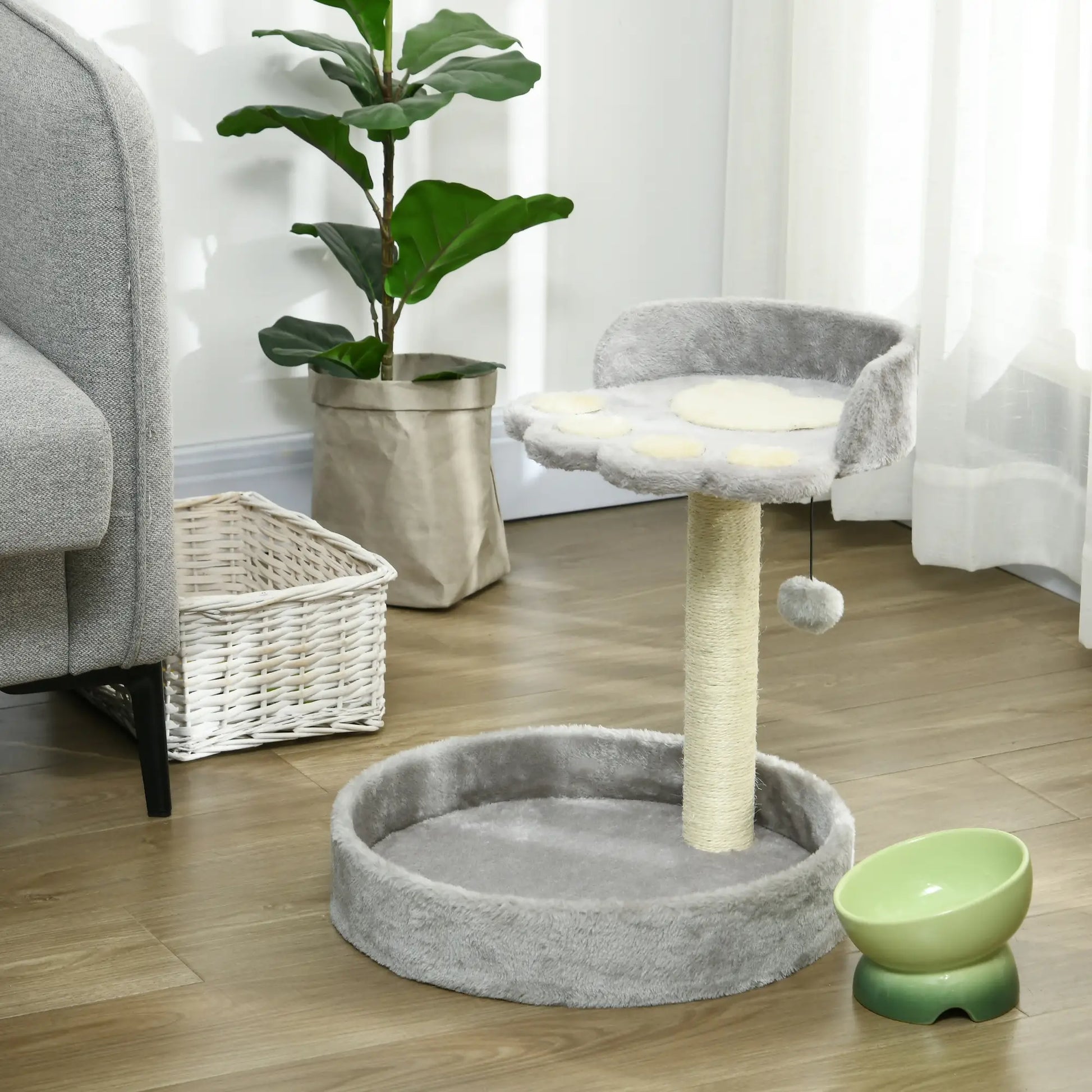 17" Small Cat Tree, Sisal Scratching Post, Dangling Ball, Bed, Light Grey Cat Trees at Gallery Canada